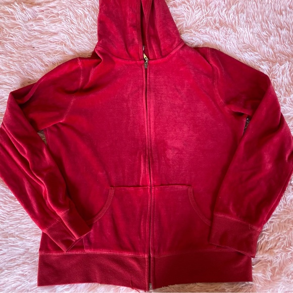 Y2k red velour zip up hoodie - Picture 3 of 7